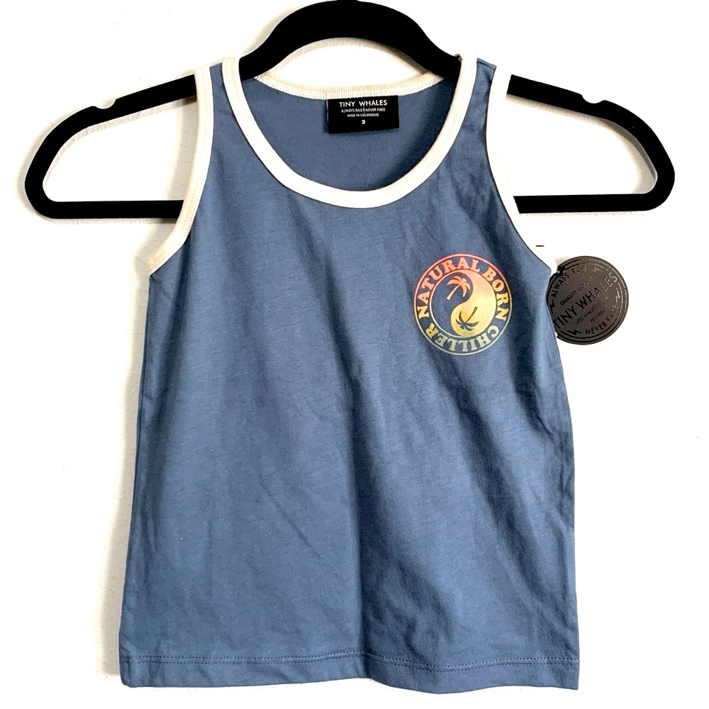 Tiny Whales 100% Cotton “Natural Born Chiller” Graphic Tank Top